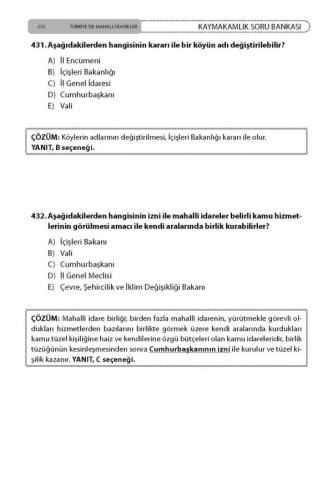 Kaymakamlık Soru Bankası Türkiye'de Mahalli İdareler